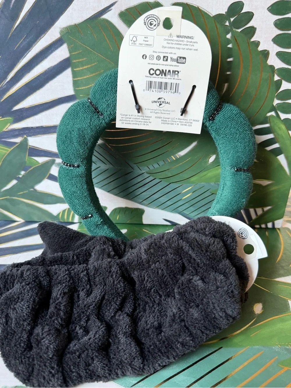 Scünci Wicked Elphaba Spa Headbands Green Black Bow Set of 2 NWT